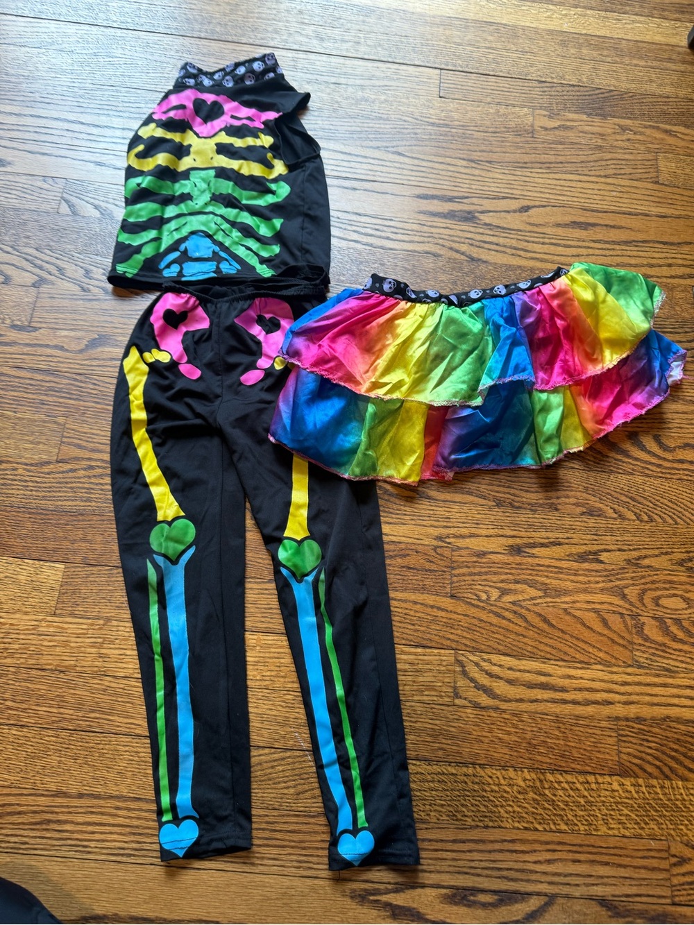 Kids Rainbow Skeleton Costume Set - Black with Multicolor Accents 5-7 yo